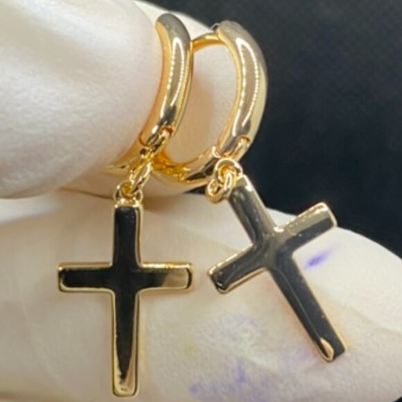 14K Gold Cross Earrings - Picture 1 of 5